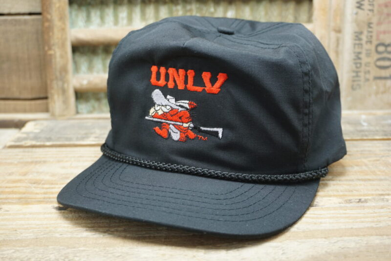 Vintage UNLV Las Vegas Runnin Rebels Zipperback Rope Trucker Hat Cap Otto Cap Made in Taiwan