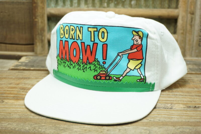 Vintage Born to MOW Lawn Mower Dad Jokes Snapback Trucker Hat Cap Avon Products Made in China