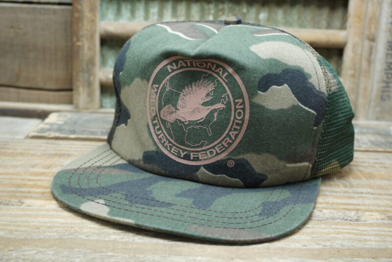 Vintage NWTF CAMO The National Wild Turkey Federation Snapback Mesh Trucker Hat Cap Made in USA