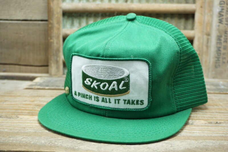 Vintage Skoal Smokeless Tobacco "A Pinch Is All It Takes" Patch Mesh Pin Snapback Trucker Hat Cap K Products Made In USA