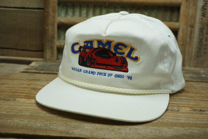 Vintage Camel Tobacco Nissan Gran Prix of Ohio 1992 '92 Rope Snapback Trucker Hat Cap Gold Medal Made in China