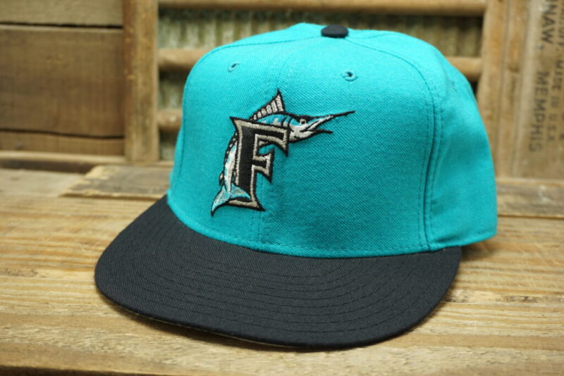 Vintage Florida Marlins Fitted 7 1/4 Trucker Hat Cap New Era The 5950 Pro Model 100% Wool Made in USA