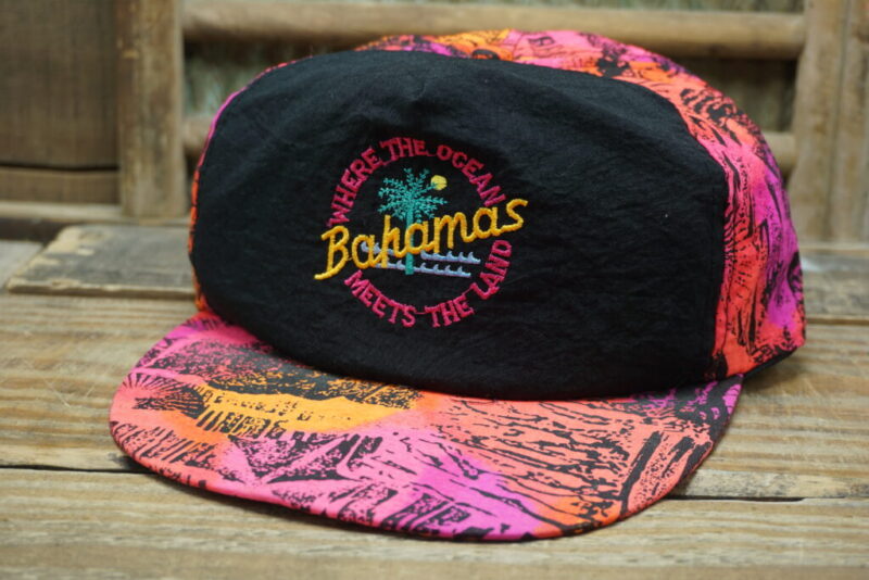 Vintage Bahamas - Where the Ocean Meets The Land Vibrant Snapback Trucker Hat Cap 100% Nylon C.WEN Made In China