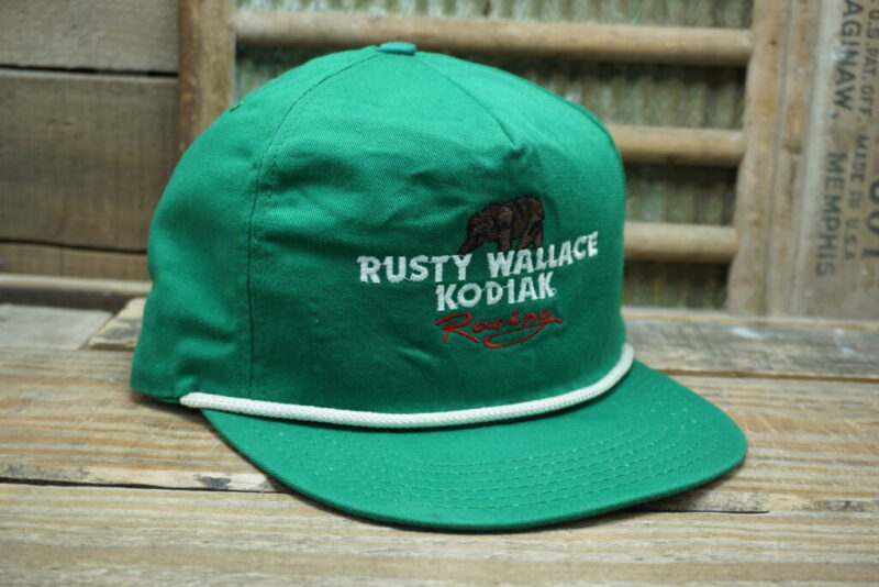 Vintage Rusty Wallace Kodiak Smokeless Tobacco Racing Rope Snapback Trucker Hat Cap Sports Image Made in USA
