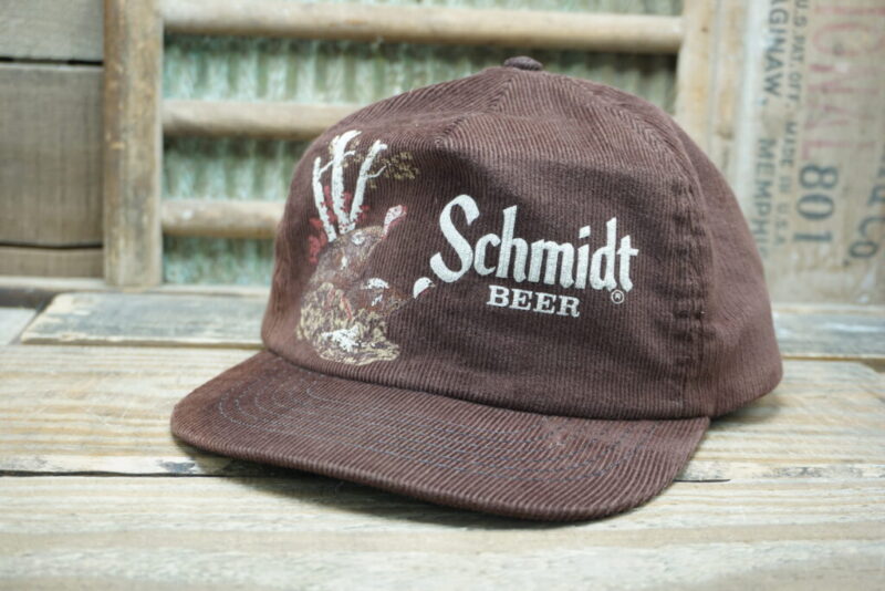 Vintage Schmidt Beer Turkey Corduroy Snapback Trucker Hat Cap Spartan Specialties Made in USA