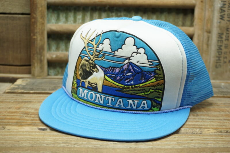 Vintage Montana Elk Mountains Mesh Trucker Hat Cap Made in Taiwan R.O.C.