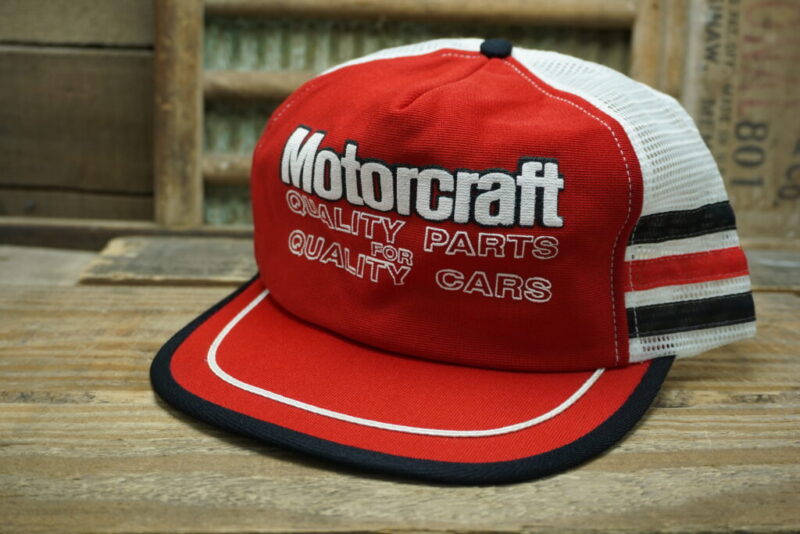 Vintage Motortcraft Quality Parts for Quality Cars Mesh Three Stripes 3 Stripe Trucker Hat Cap Made in USA