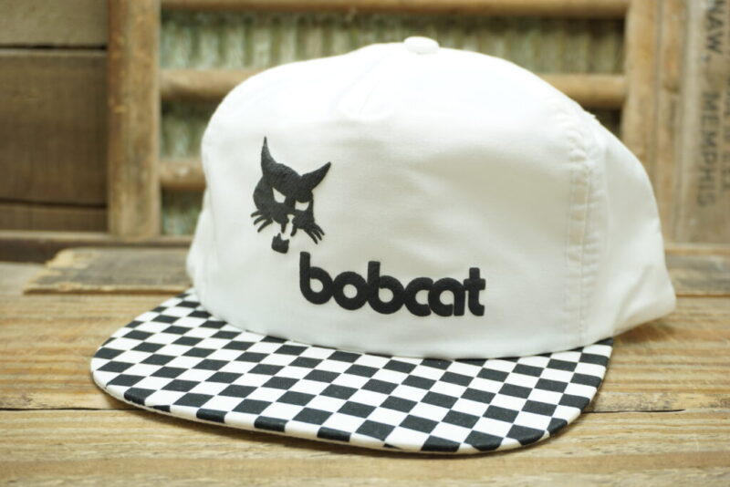 Vintage Bobcat Checkered Racing flag Snapback Cap Hat Mesh Sportcap Made in Taiwan