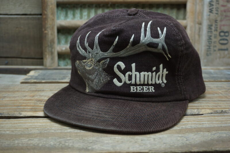 Vintage Schmidt Beer Elk Corduroy Mesh Snapback Cap Hat Mesh Corduroy Spartan Specialties Made in USA