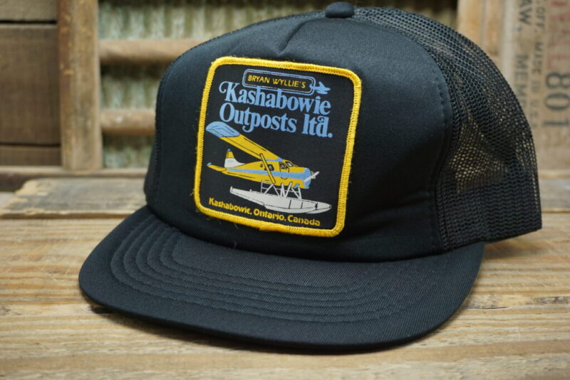 Vintage Bryan Wyllie's Kashabowie Outposts Ltd. Ontario Canada Plane Patch Snapback Cap Hat Mesh YoungAn