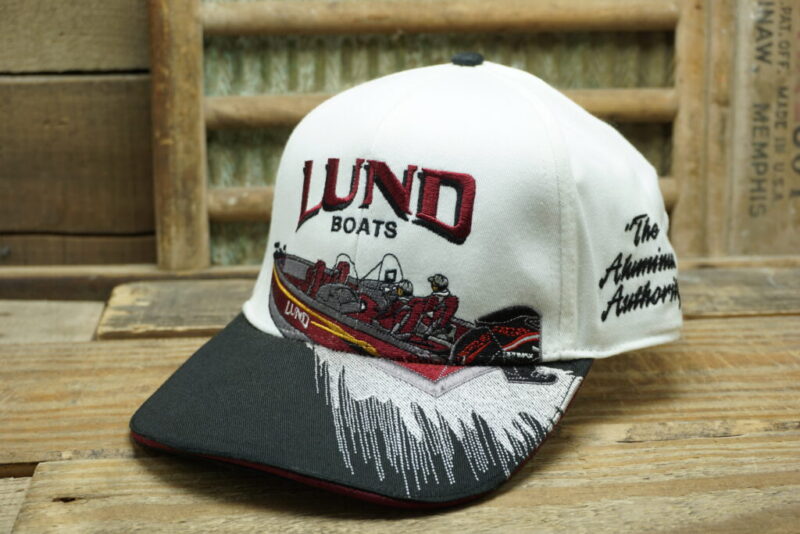 Vintage 2001 Lund Boats Team Mercury Fishing Official Owner Strapback Snapback Cap Hat Mesh Kudzu Made in China