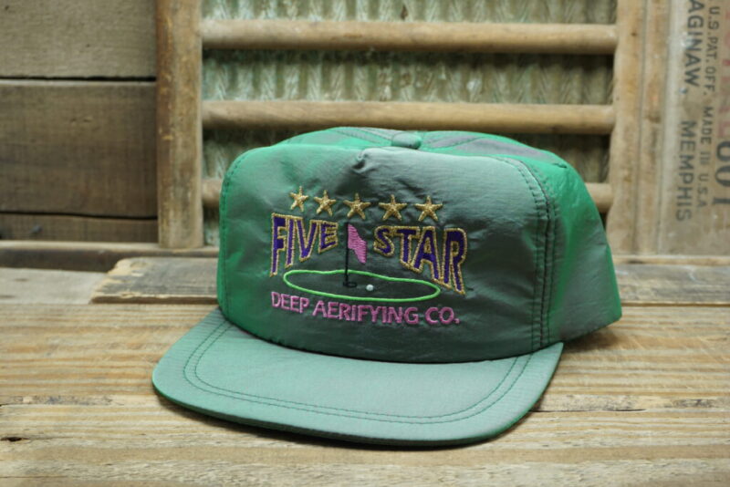 Vintage Five Star Deep Aerifying Co Golf Greens Keeper Grounds Crew Hat Cap K Products Made In USA