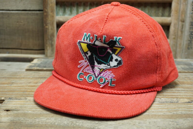 Vintage MILK Naturally COOL Corduroy Rope Snapback Trucker Mesh Hat Cap Sportsman Made in China