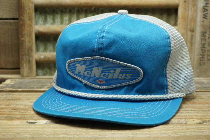 Vintage McNeilus Steel Inc Patch Rope Mesh Snapback Trucker Hat Cap America's Legend Made in USA