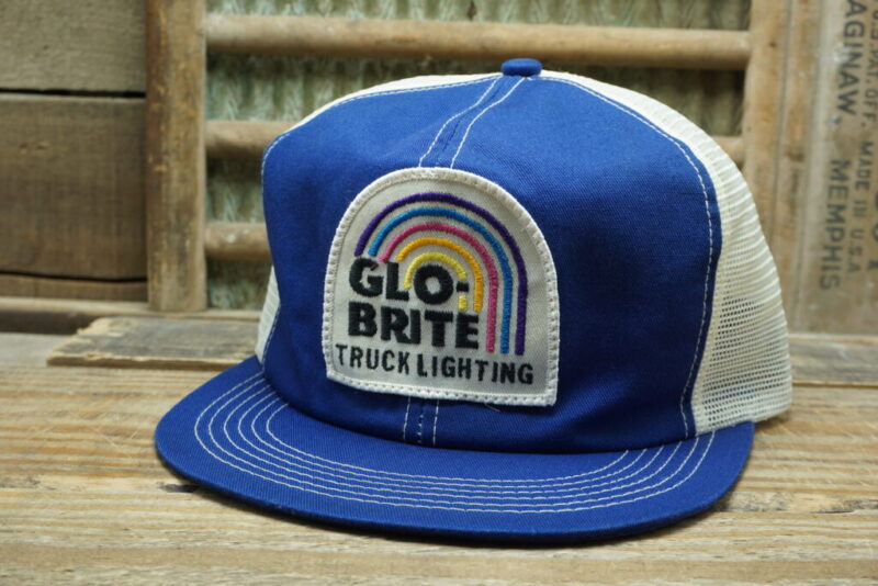 Vintage GLO-BRITE Truck Lighting Rainbow Patch Mesh Snapback Trucker Hat Cap K Products Made in USA