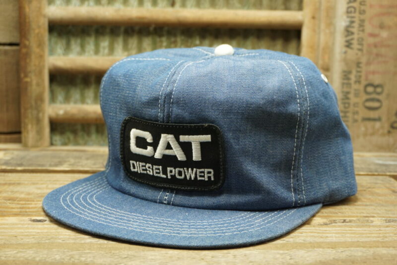 Vintage CAT Diesel Power Denim Patch Snapback Trucker Hat Cap K Brand Made in USA