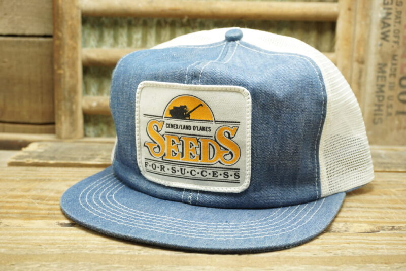 Vintage Cenex / Land O'Lakes Seeds for Success Denim Mesh Patch Snapback Trucker Hat Cap K Brand Made in USA