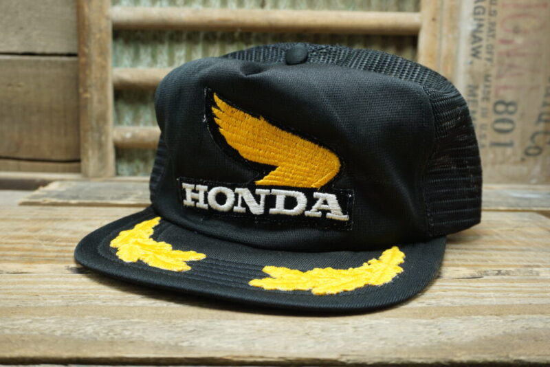 Vintage Honda Racing Patch Gold Leaf Mesh Trucker Hat Cap