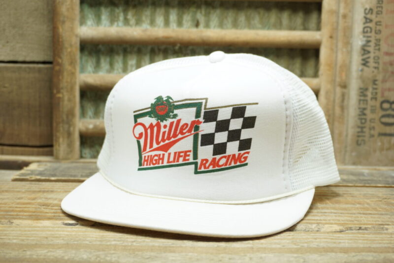 Vintage Miller High Life Racing Beer Rope Mesh Trucker Hat Cap Gold Medal Headwear Made in China