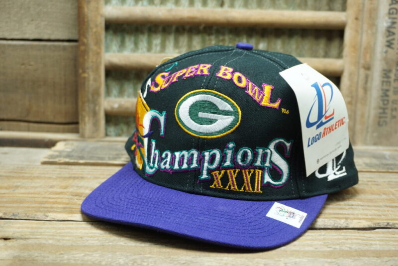 Vintage Green Bay Packers Super Bowl Champions 32 XXXI 1997 Snapback Trucker Hat Cap New Orleans Louisiana New with Tags Logo Athletic