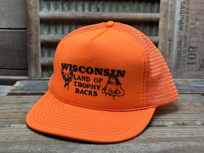 Vintage Wisconsin Land of Trophy Racks Deer Buck Woman's Boobs Mesh Rope Snapback Cap Hat Mesh Patch MOHR'S Made in CHINA