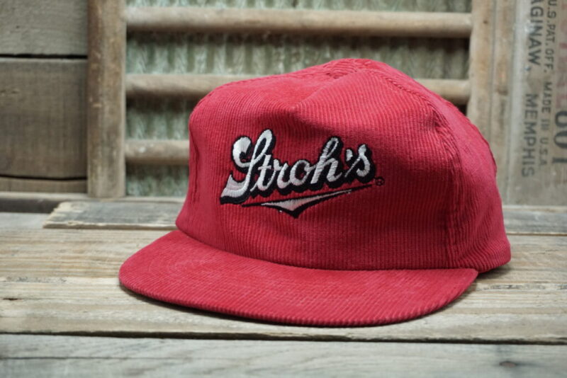 Vintage Stroh's Beer Corduroy Strapback Trucker Hat Cap Designer Pro Made In China