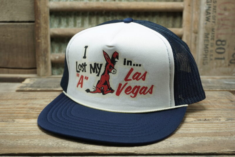 Vintage I Lost My "A" in... Las Vegas Donkey Ass Mesh Rope Snapback Trucker Hat Cap Made in China