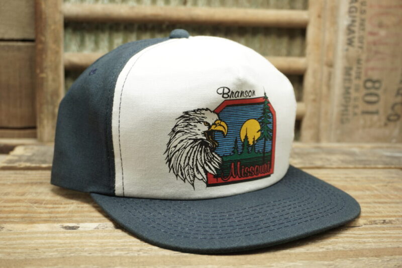 Vintage Branson Missouri Eagle Sunrise Sunset Trees Nature Strapback Trucker Hat Cap JCK