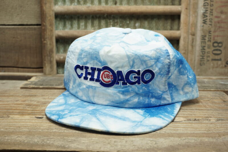 Vintage Tie Dye Blue MLB Chicago Cubs Baseball Hat Nylon Mesh Snapback Trucker Hat Cap Annco Made In China