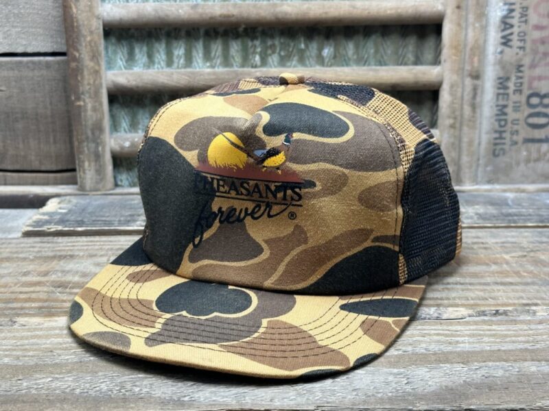 Vintage Pheasants Forever Camo Mesh Snapback Trucker Hat Cap K Products Made In USA