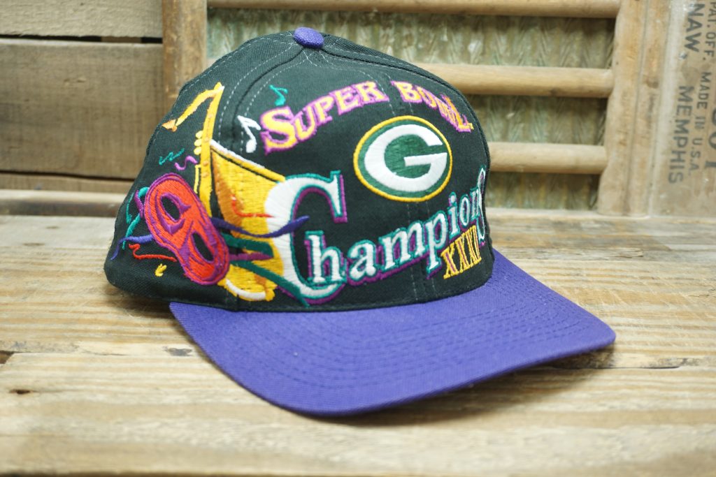 Vintage Green Bay Packers Super Bowl Champions 31 XXXI 1997 Snapback Trucker Hat Cap New Orleans Louisiana Logo Athletic Made in Taiwan R.O.C.